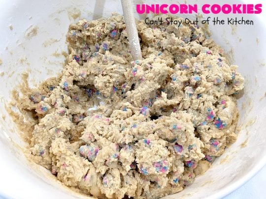 Unicorn Cookies | Can't Stay Out of the Kitchen | these adorable #cookies are made with #Nestles #Unicorn morsels. Terrific for #BirthdayParties or #holidays. #tailgating #dessert #HolidayDessert #ChristmasCookieExchange #UnicornCookies