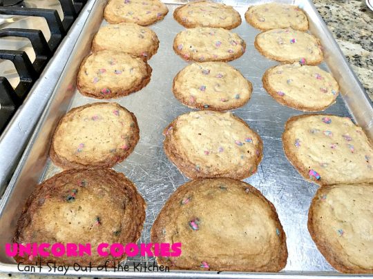 Unicorn Cookies | Can't Stay Out of the Kitchen | these adorable #cookies are made with #Nestles #Unicorn morsels. Terrific for #BirthdayParties or #holidays. #tailgating #dessert #HolidayDessert #ChristmasCookieExchange #UnicornCookies