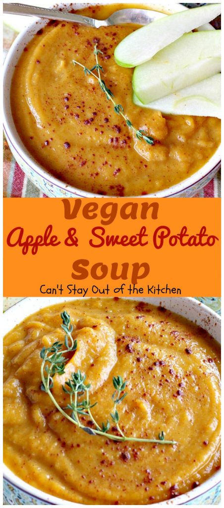 Vegan Apple and Sweet Potato Soup | Can't Stay Out of the Kitchen | this #soup is so delicious (& easy to make) that you won't believe it's healthy, low calorie, #glutenfree & #vegan. Incredibly great comfort food! #apples #sweetpotatoes