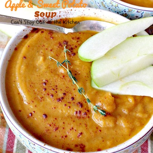 Vegan Apple and Sweet Potato Soup | Can't Stay Out of the Kitchen | this #soup is so delicious (& easy to make) that you won't believe it's healthy, low calorie, #glutenfree & #vegan. Incredibly great comfort food! #apples #sweetpotatoes
