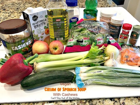 Vegan Cream of Spinach Soup with Cashews | Can't Stay Out of the Kitchen | this delicious #spinach #soup uses #cashews, #apples & lots of veggies for a delightfully scrumptious and healthy recipe you're sure to enjoy. #glutenfree #vegan