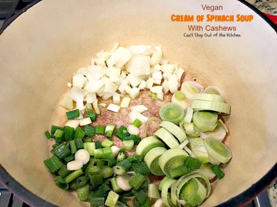 Vegan Cream of Spinach Soup with Cashews | Can't Stay Out of the Kitchen | this delicious #spinach #soup uses #cashews, #apples & lots of veggies for a delightfully scrumptious and healthy recipe you're sure to enjoy. #glutenfree #vegan