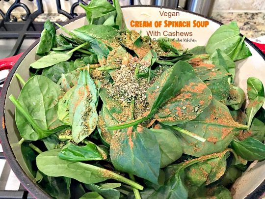 Vegan Cream of Spinach Soup with Cashews | Can't Stay Out of the Kitchen | this delicious #spinach #soup uses #cashews, #apples & lots of veggies for a delightfully scrumptious and healthy recipe you're sure to enjoy. #glutenfree #vegan