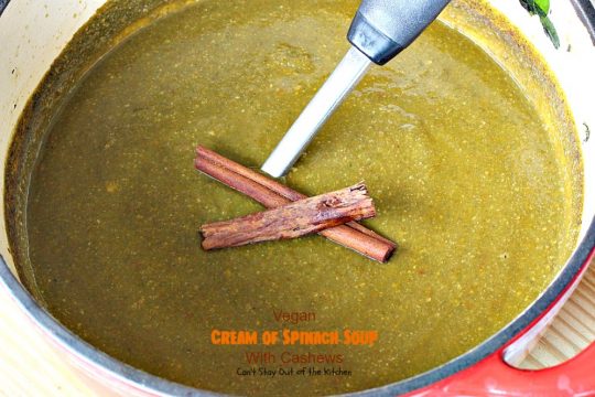 Vegan Cream of Spinach Soup with Cashews | Can't Stay Out of the Kitchen | this delicious #spinach #soup uses #cashews, #apples & lots of veggies for a delightfully scrumptious and healthy recipe you're sure to enjoy. #glutenfree #vegan