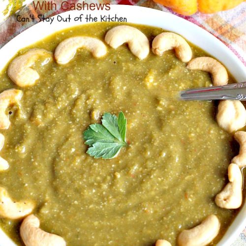 Vegan Cream of Spinach Soup with Cashews | Can't Stay Out of the Kitchen | this delicious #spinach #soup uses #cashews, #apples & lots of veggies for a delightfully scrumptious and healthy recipe you're sure to enjoy. #glutenfree #vegan