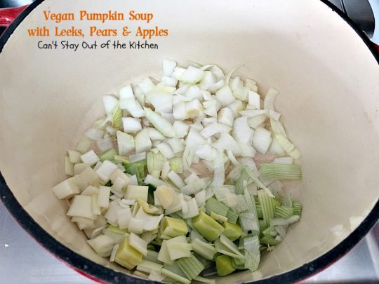 Vegan Pumpkin Soup with Leeks, Pears and Apples | Can't Stay Out of the Kitchen | this #soup is sensational - one of the best we have ever eaten! Comfort food at its finest. #vegan #glutenfree #pumpkin