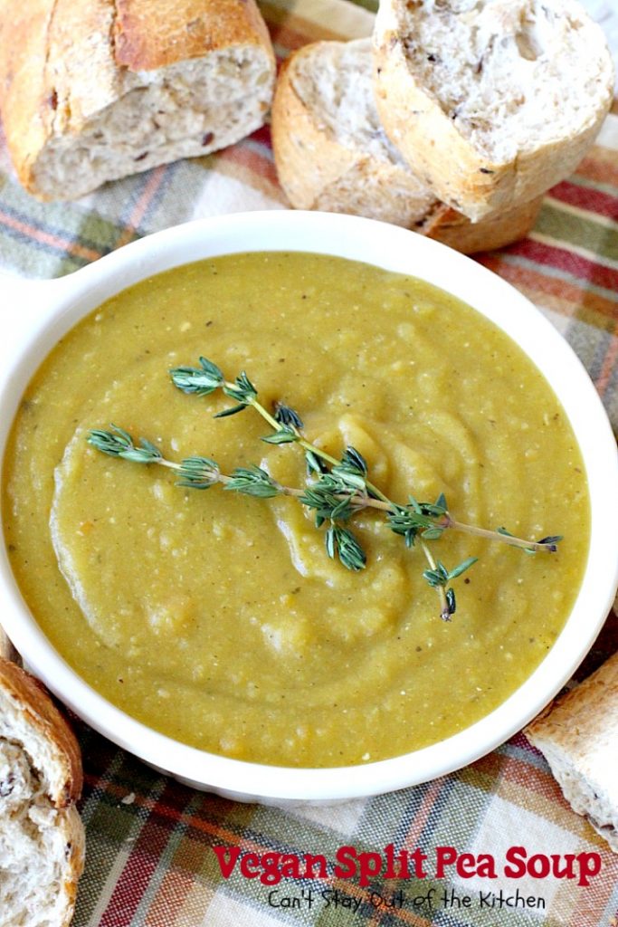 Vegan Split Pea Soup | Can't Stay Out of the Kitchen | this amazing #soup is terrific. It's chocked full of veggies along with being healthy, low calorie, #glutenfree & #vegan. We love it. #splitpeas