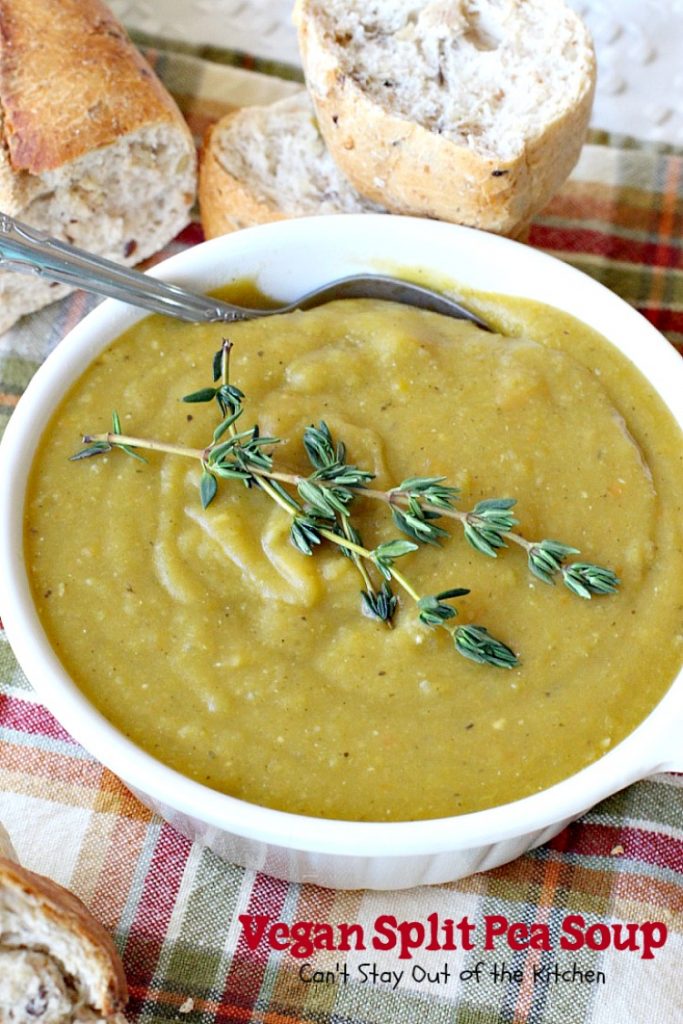 Vegan Split Pea Soup | Can't Stay Out of the Kitchen | this amazing #soup is terrific. It's chocked full of veggies along with being healthy, low calorie, #glutenfree & #vegan. We love it. #splitpeas