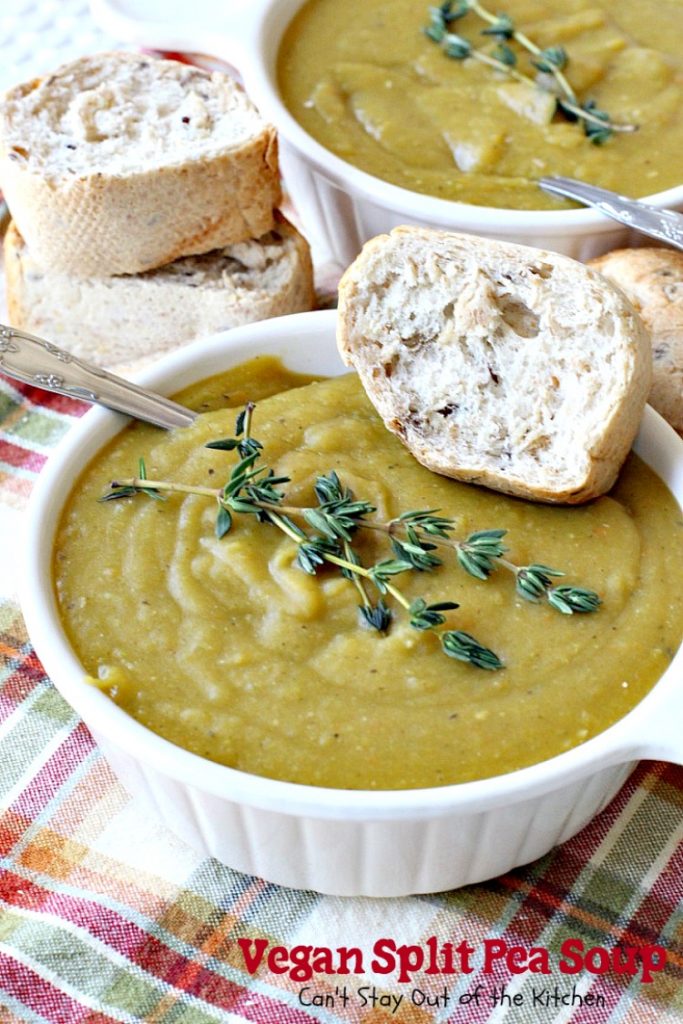 Vegan Split Pea Soup | Can't Stay Out of the Kitchen | this amazing #soup is terrific. It's chocked full of veggies along with being healthy, low calorie, #glutenfree & #vegan. We love it. #splitpeas