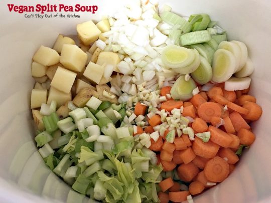 Vegan Split Pea Soup | Can't Stay Out of the Kitchen | this amazing #soup is terrific. It's chocked full of veggies along with being healthy, low calorie, #glutenfree & #vegan. We love it. #splitpeas