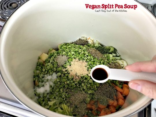 Vegan Split Pea Soup | Can't Stay Out of the Kitchen | this amazing #soup is terrific. It's chocked full of veggies along with being healthy, low calorie, #glutenfree & #vegan. We love it. #splitpeas