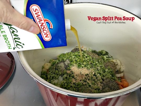 Vegan Split Pea Soup | Can't Stay Out of the Kitchen | this amazing #soup is terrific. It's chocked full of veggies along with being healthy, low calorie, #glutenfree & #vegan. We love it. #splitpeas