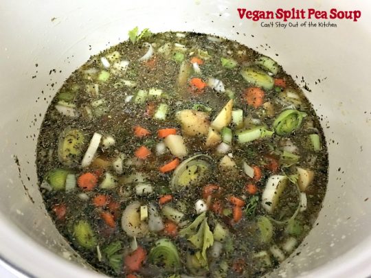 Vegan Split Pea Soup | Can't Stay Out of the Kitchen | this amazing #soup is terrific. It's chocked full of veggies along with being healthy, low calorie, #glutenfree & #vegan. We love it. #splitpeas