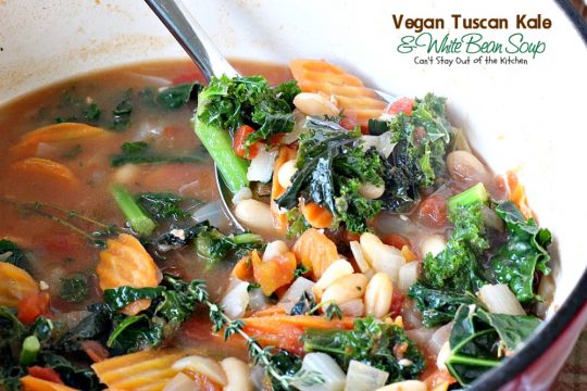 Vegan Tuscan Kale and White Bean Soup | Can't Stay Out of the Kitchen | amazing #lowcalorie and healthy #soup is incredibly tasty. It's also quick, easy #glutenfree & #vegan.