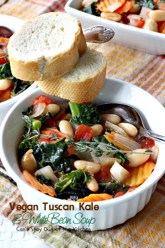 Vegan Tuscan Kale and White Bean Soup | Can't Stay Out of the Kitchen | amazing #lowcalorie and healthy #soup is incredibly tasty. It's also quick, easy #glutenfree & #vegan.