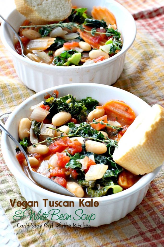 Vegan Tuscan Kale and White Bean Soup | Can't Stay Out of the Kitchen | amazing #lowcalorie and healthy #soup is incredibly tasty. It's also quick, easy #glutenfree & #vegan.