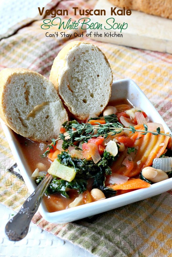Vegan Tuscan Kale and White Bean Soup | Can't Stay Out of the Kitchen | amazing #lowcalorie and healthy #soup is incredibly tasty. It's also quick, easy #glutenfree & #vegan.