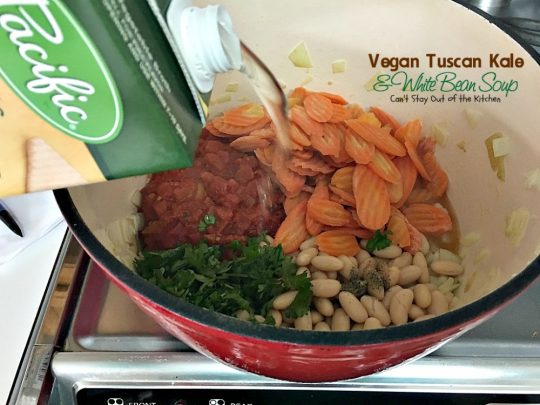 Vegan Tuscan Kale and White Bean Soup | Can't Stay Out of the Kitchen | amazing #lowcalorie and healthy #soup is incredibly tasty. It's also quick, easy #glutenfree & #vegan.