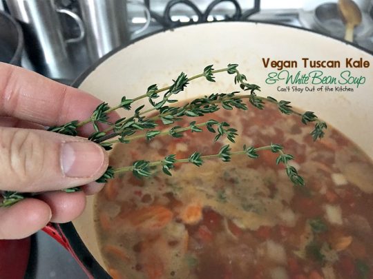 Vegan Tuscan Kale and White Bean Soup | Can't Stay Out of the Kitchen | amazing #lowcalorie and healthy #soup is incredibly tasty. It's also quick, easy #glutenfree & #vegan.