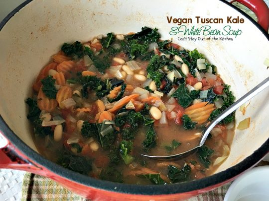 Vegan Tuscan Kale and White Bean Soup | Can't Stay Out of the Kitchen | amazing #lowcalorie and healthy #soup is incredibly tasty. It's also quick, easy #glutenfree & #vegan.