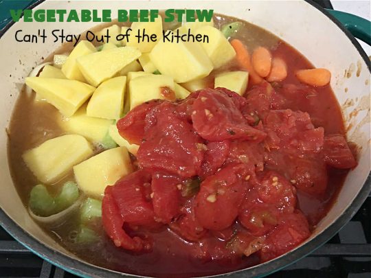 Vegetable Beef Stew | Can't Stay Out of the Kitchen | this amazing #BeefStew is one of our favorite comfort food #recipes. It's so hearty, filling & satisfying that you'll want second & third helpings! #potatoes #carrots #beef #peas #corn #GreenBeans #VegetableBeefStew