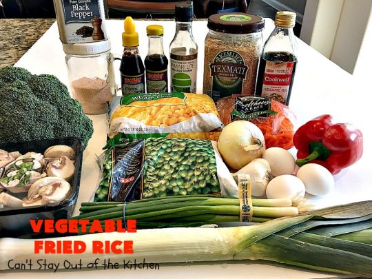 Vegetable Fried Rice | Can't Stay Out of the Kitchen | fantastic 30-minute meal! This amazing #MeatlessMonday entree is chocked full of delicious #veggies making it a much healthier version than many store-bought #FriedRice options. I made it in bulk for #freezermeals. #rice #broccoli #carrots #mushrooms