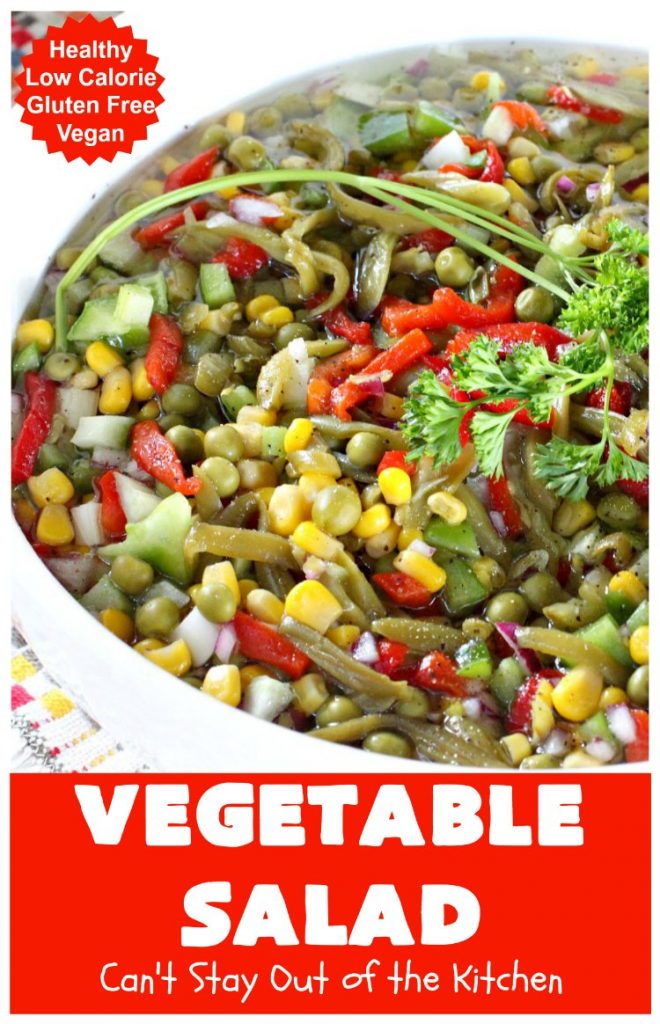 Vegetable Salad | Can't Stay Out of the Kitchen | this delicious #salad is so easy to put together. It's prepared a day in advance so the veggies marinate before serving. #healthy #Vegan #LowCalorie #GlutenFree #VegetableSalad