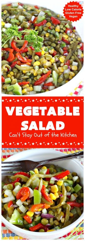 Vegetable Salad | Can't Stay Out of the Kitchen | this delicious #salad is so easy to put together. It's prepared a day in advance so the veggies marinate before serving. #healthy #Vegan #LowCalorie #GlutenFree #VegetableSalad