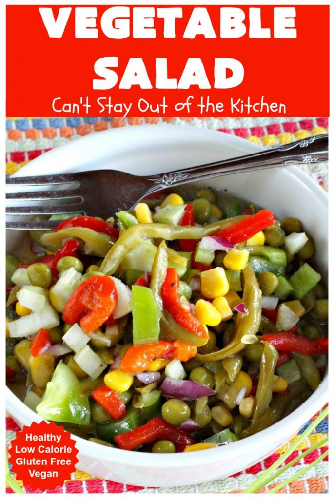 Vegetable Salad | Can't Stay Out of the Kitchen | this delicious #salad is so easy to put together. It's prepared a day in advance so the veggies marinate before serving. #healthy #Vegan #LowCalorie #GlutenFree #VegetableSalad