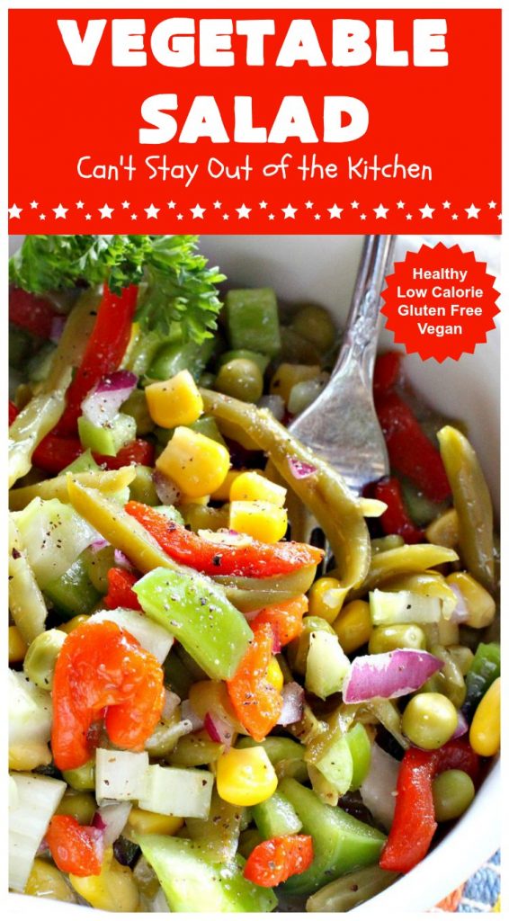 Vegetable Salad | Can't Stay Out of the Kitchen | this delicious #salad is so easy to put together. It's prepared a day in advance so the veggies marinate before serving. #healthy #Vegan #LowCalorie #GlutenFree #VegetableSalad