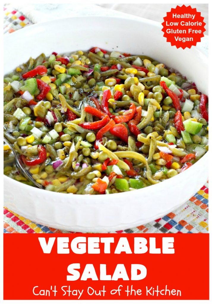 Vegetable Salad | Can't Stay Out of the Kitchen | this delicious #salad is so easy to put together. It's prepared a day in advance so the veggies marinate before serving. #healthy #Vegan #LowCalorie #GlutenFree #VegetableSalad