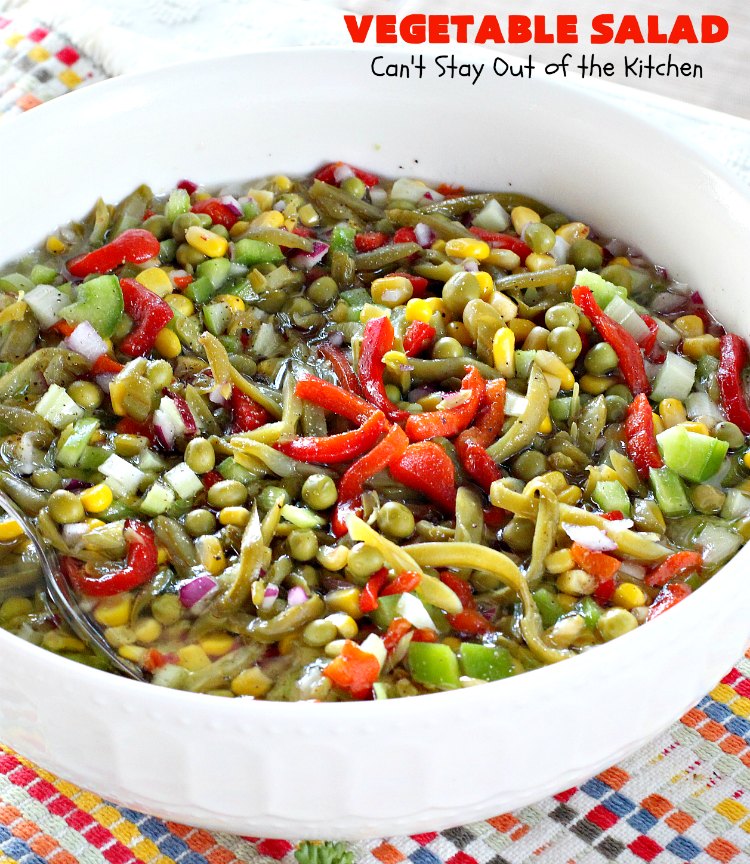 Vegetable Salad | Can't Stay Out of the Kitchen | this delicious #salad is so easy to put together. It's prepared a day in advance so the veggies marinate before serving. #healthy #Vegan #LowCalorie #GlutenFree #VegetableSalad