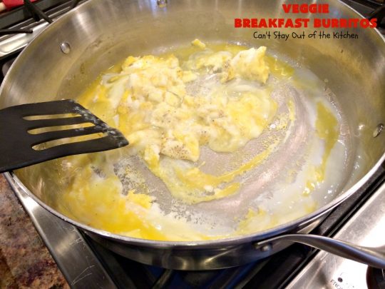 Veggie Breakfast Burritos | Can't Stay Out of the Kitchen | these delicious #burritos are terrific for on-the-go breakfasts. They can be refrigerated or frozen and microwaved just before you're heading out the door! This #healthy #breakfast option is wonderful for company or #MeatlessMondays too. #tomatoes #bellpeppers #mushrooms #tortillas #CheddarCheese #eggs #holiday #HolidayBreakfast #VeggieBreakfastBurritos #BreakfastBurritos #HealthyBreakfastBurritos