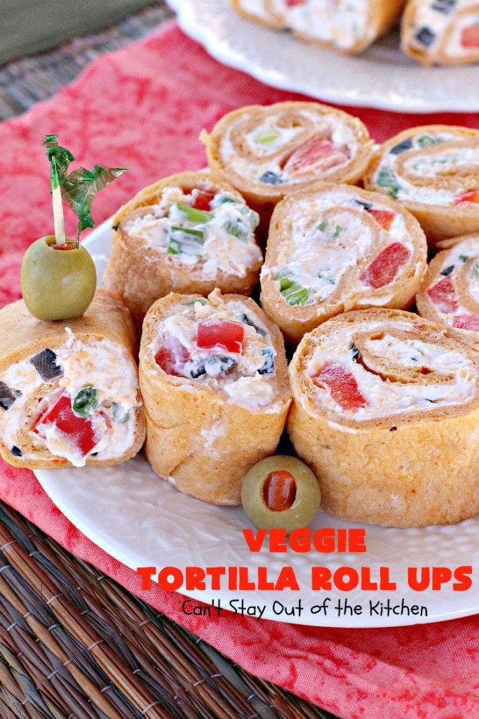 Veggie Tortilla Roll Ups | Can't Stay Out of the Kitchen | these delicious #appetizers are smooth and creamy and so perfect for #tailgating, #NewYearsEve or #SuperBowl parties. Everyone loves them!