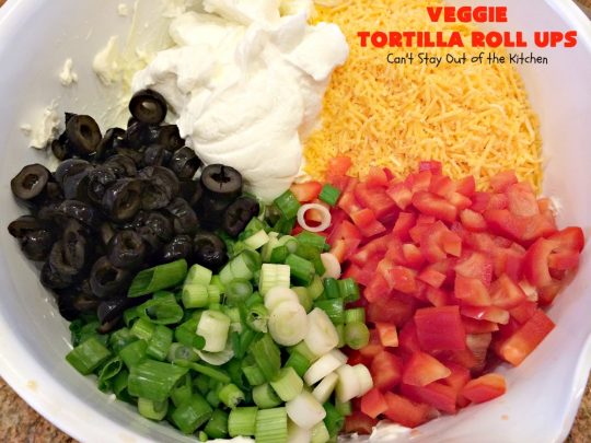 Veggie Tortilla Roll Ups | Can't Stay Out of the Kitchen | these delicious #appetizers are smooth and creamy and so perfect for #tailgating, #NewYearsEve or #SuperBowl parties. Everyone loves them!