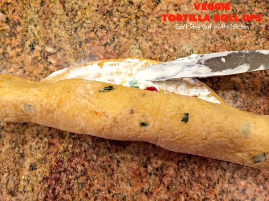 Veggie Tortilla Roll Ups | Can't Stay Out of the Kitchen | these delicious #appetizers are smooth and creamy and so perfect for #tailgating, #NewYearsEve or #SuperBowl parties. Everyone loves them!