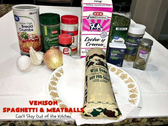 Venison Spaghetti and Meatballs | Can't Stay Out of the Kitchen | this #SpaghettiAndMeatballs version can't be beat! It takes the best of #spaghetti & #meatballs but uses #venison instead. No one will ever believe you're using #DeerMeat instead of #beef! This #LowCalorie entree will knock your socks off! #Italian #pasta #VenisonSpaghettiAndMeatballs