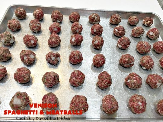 Venison Spaghetti and Meatballs | Can't Stay Out of the Kitchen | this #SpaghettiAndMeatballs version can't be beat! It takes the best of #spaghetti & #meatballs but uses #venison instead. No one will ever believe you're using #DeerMeat instead of #beef! This #LowCalorie entree will knock your socks off! #Italian #pasta #VenisonSpaghettiAndMeatballs