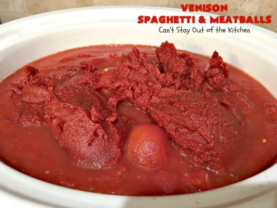 Venison Spaghetti and Meatballs | Can't Stay Out of the Kitchen | this #SpaghettiAndMeatballs version can't be beat! It takes the best of #spaghetti & #meatballs but uses #venison instead. No one will ever believe you're using #DeerMeat instead of #beef! This #LowCalorie entree will knock your socks off! #Italian #pasta #VenisonSpaghettiAndMeatballs