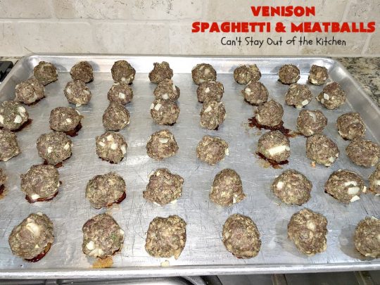 Venison Spaghetti and Meatballs | Can't Stay Out of the Kitchen | this #SpaghettiAndMeatballs version can't be beat! It takes the best of #spaghetti & #meatballs but uses #venison instead. No one will ever believe you're using #DeerMeat instead of #beef! This #LowCalorie entree will knock your socks off! #Italian #pasta #VenisonSpaghettiAndMeatballs
