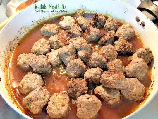 Waikiki Meatballs | Can't Stay Out of the Kitchen | delicious #Polynesian flavors and so quick and easy to make. I made it with homemade #glutenfree bread crumbs and it was wonderful. #beef #pineapple