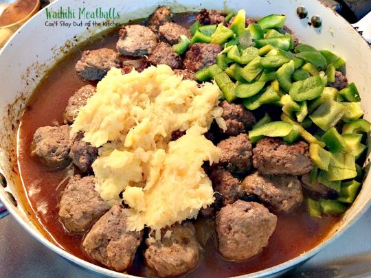 Waikiki Meatballs | Can't Stay Out of the Kitchen | delicious #Polynesian flavors and so quick and easy to make. I made it with homemade #glutenfree bread crumbs and it was wonderful. #beef #pineapple