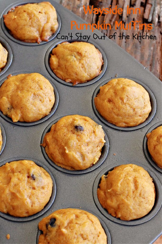 Wayside Inn Pumpkin Muffins | Can't Stay Out of the Kitchen | these fabulous #muffins are served at the historic #LongellowsWaysideInn in Sudbury, Massachusetts. They are absolutely divine! Great for a #holiday #breakfast like #Thanksgiving or #Christmas #pumpkin #raisins #PumpkinMuffins #WaysideInnPumpkinMuffins