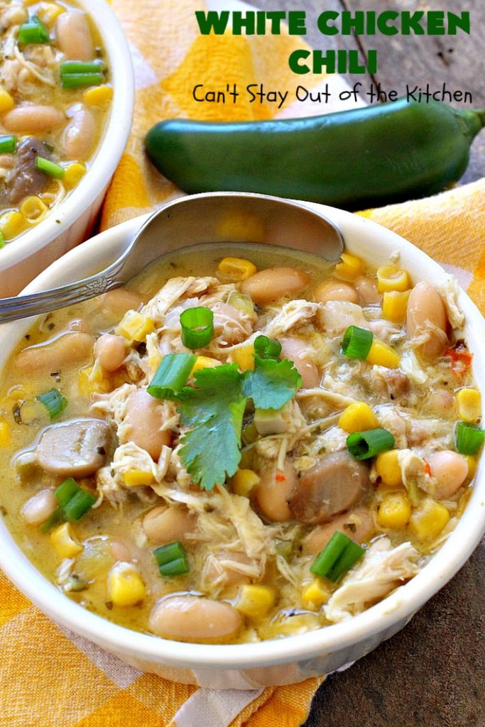 White Chicken Chili | Can't Stay Out of the Kitchen | We love this amazing #TexMex #soup. It's the perfect  #chili for cold, winter nights. Healthy &  #glutenfree. #chicken