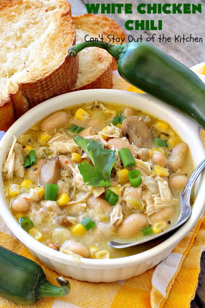 White Chicken Chili | Can't Stay Out of the Kitchen | We love this amazing #TexMex #soup. It's the perfect  #chili for cold, winter nights. Healthy &  #glutenfree. #chicken