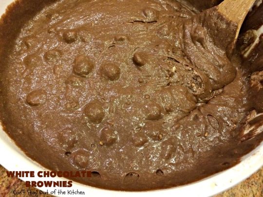 White Chocolate Brownies | Can't Stay Out of the Kitchen | these spectacular #brownies have 5X the #chocolate with #cocoa, chocolate extract, #Hersheys #ChocolateSyrup, #WhiteChocolateChips & #WhiteChocolate icing. They are rich, decadent & absolutely divine! Perfect for #holidays, potlucks, #tailgating parties & backyard BBQs. #cookies #ChocolateDessert #WhiteChocolateBrownies
