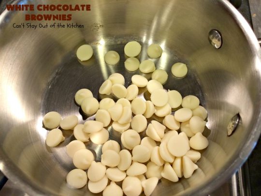 White Chocolate Brownies | Can't Stay Out of the Kitchen | these spectacular #brownies have 5X the #chocolate with #cocoa, chocolate extract, #Hersheys #ChocolateSyrup, #WhiteChocolateChips & #WhiteChocolate icing. They are rich, decadent & absolutely divine! Perfect for #holidays, potlucks, #tailgating parties & backyard BBQs. #cookies #ChocolateDessert #WhiteChocolateBrownies