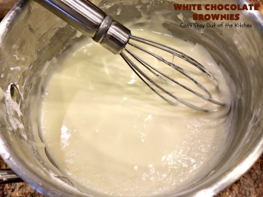 White Chocolate Brownies | Can't Stay Out of the Kitchen | these spectacular #brownies have 5X the #chocolate with #cocoa, chocolate extract, #Hersheys #ChocolateSyrup, #WhiteChocolateChips & #WhiteChocolate icing. They are rich, decadent & absolutely divine! Perfect for #holidays, potlucks, #tailgating parties & backyard BBQs. #cookies #ChocolateDessert #WhiteChocolateBrownies