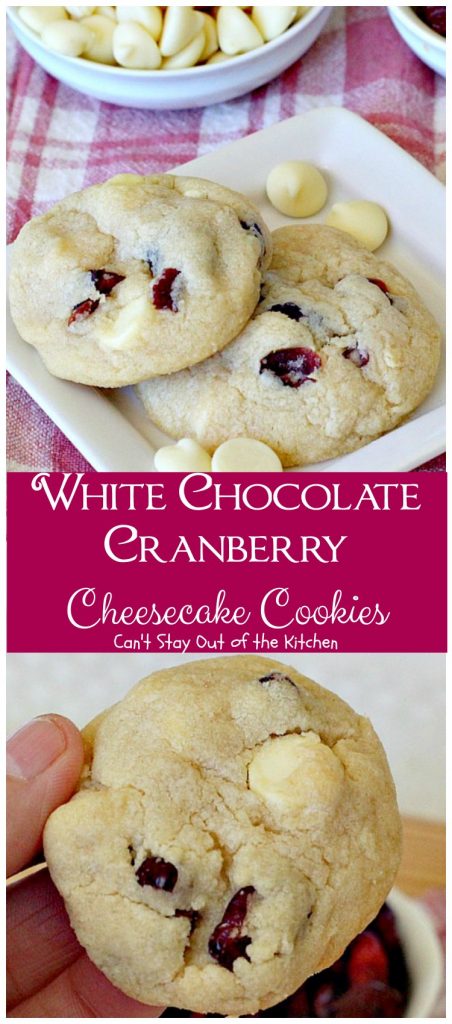 White Chocolate Cranberry Cheesecake Cookies | Can't Stay Out of the Kitchen | #Subway copycat recipe. #cheesecake pudding mix takes these scrumptious #cookies to the next level. They are sensational! #whitechocolate #craisins #dessert
