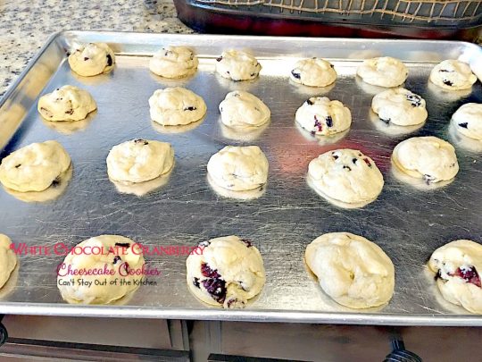 White Chocolate Cranberry Cheesecake Cookies | Can't Stay Out of the Kitchen | #Subway copycat recipe. #cheesecake pudding mix takes these scrumptious #cookies to the next level. They are sensational! #whitechocolate #craisins #dessert